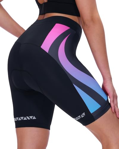 Sportneer Cykelbyxor dam, vadderade snabbtorkande cykelbyxor dam, korta elastiska cykelbyxor dam med sittdyna 4D cykelsportshorts, korta sportbyxor dam med bredare och tätare stoppning