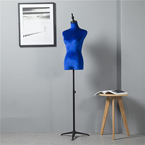MDCG Weiblich Schneiderpuppe Torso Schneiderpuppe Schaufensterpuppe Halber Körper/Ganzkörper Verstellbare Höhe Dreiecksbasis Viele Farben Samtstoff ( Farbe : Blau , Größe : High75cm )