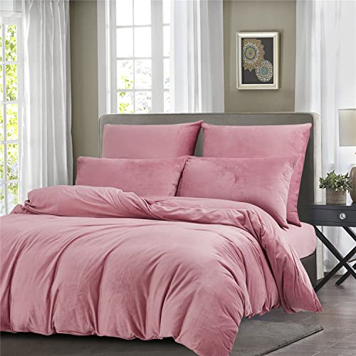 Boqingzhu Plüsch Bettwäsche 155×220cm Biber Rosa Altrosa Flanell Winter Warm Kuschelig Flauschig Bettwäsche Teddy Fleece Samt Cashmere Touch Bettbezug 155×220cm mit Reißverschluss