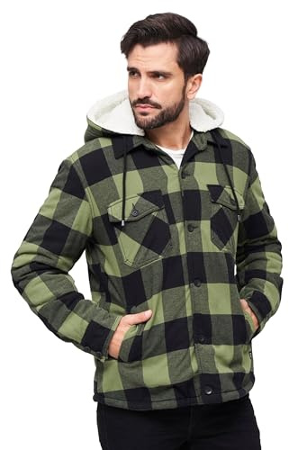 Brandit Lumberjacka med huva för män, svart/oliv, XL