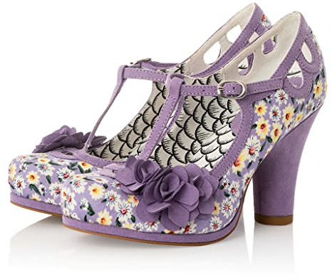 Ruby Shoo Women's Valerie Lilac Floral T-Bar Platform Shoe UK 7