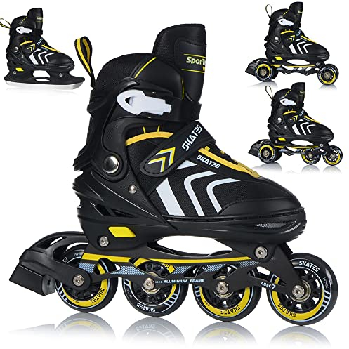Inliner Skates 4in1 Rollschuhe Inlineskates Schlittschuhe Verstellbar Kinder Erwachsene | ABEC7 Lager | Größen 29-43 (M (34-38))