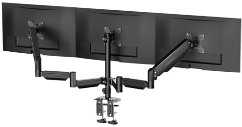 Suptek Dreifacher Monitorständer für die meisten 17 bis 32 Zoll Bildschirme, Gasfeder-Verstellung Dreifacher Monitor-Tischständer mit Klemme & Ösen-Set, Schwarz (MD8003)