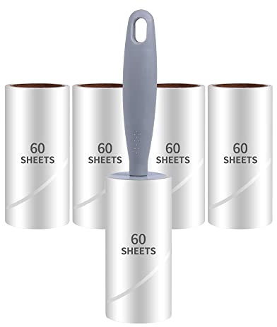 Lint Rollers,5 Refills with 1 Handle,HCSSZ 300 Sheets Pet Hair Remover for Cat Dog Fur Dust Dandruff from Clothes Car Furniture Bed Carpet Sofa