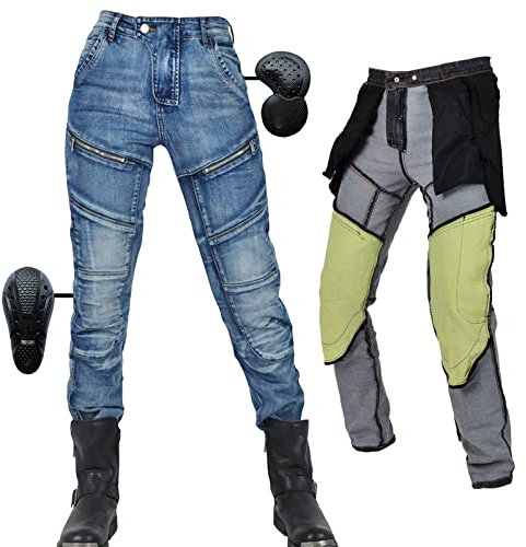 Damen Motorradhose Schutzhose, Herren Motorrad Jeans Mit Rüstung Geschützte Motorradhose Denimhose Atmungsaktive Denimhose Verstärkt (Blue,XL)