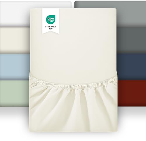 puredown Spannbettlaken 180x200cm Mikrofaser Bettlaken für Matratzen bis zu 25-30cm, Angenehm Atmungsaktive Spannbetttücher Bettwäsche,Oeko-Tex Zertifiziert, Creme