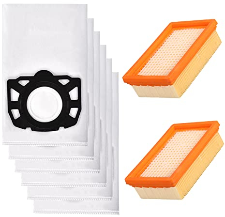Juego de accesorios para aspiradoras Kärcher WD4 WD5 WD6 MV4 MV5 MV6 WD5P WD6P Premium Aspiradora KFI 4410 KFI 487 Piezas de repuesto (6 bolsas + 2 filtros HEPA)