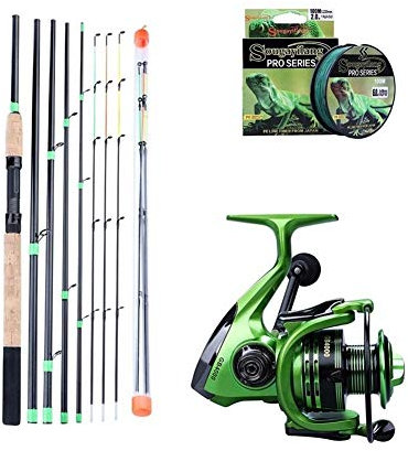 AMEEDA Allround Angelrute Macht Angelrute Combon 3.0M Feeder High Carbon Rod Sets 3 Sektionen Tipps Feederrute mit Spinnrolle Einsteiger (Size : 3.0m and 1000, Color : Green)