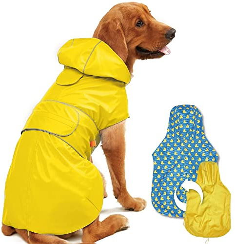 Kimee Hunde-Regenmantel, wendbar, einseitig, verstellbar, wasserdicht, mit Loch für die Leine, reflektierende Streifen, Kapuze, schneefest, Winddicht, Kleidung für kleine bis 3XL, Größe XXL