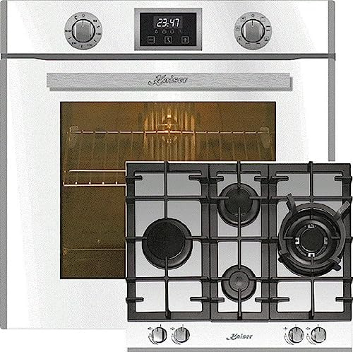 Kaiser Gasherd-Set EH 6326 W+KCG 6394 W, Elektro Einbau Backofen, Autark, 79L,10 Funktionen+Gas-Kochfeld, Einbau Herd, Weiß Glas, 3,8 KW WOK, Erdgas Fl.Gas