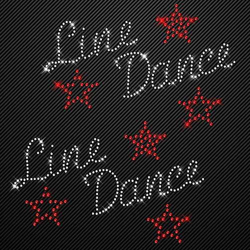 Glitzerdeals Bügelbilder aus Strass Line Dance Schrift und Sterne 2er Set Aufbügler für Textilien Karneval Kostüm Line Dance Strassmotiv Cowboyhut Aufbügler Glitzer Cowgirl