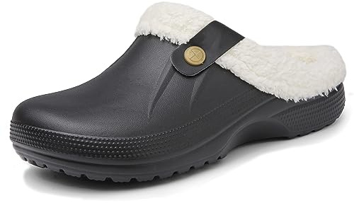 Meik Mangni Zuecos de Mujer Mules Caliente Forro Hombre Invierno Pantuflas Impermeable Zapatos de jardín Antideslizantes Zapatillas de Estar en Casa,Blanco y Negro Tamaño:37-38 EU