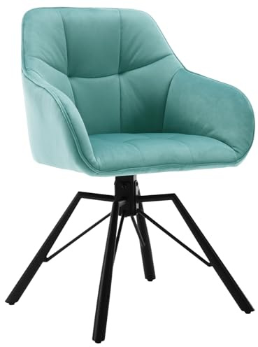 WOLTU Chaise Pivotante à 360°, Chaise Salle à Manger Scandinave, en Velours, Assise Rembourrée, Pieds en Métal, Vert Turc.