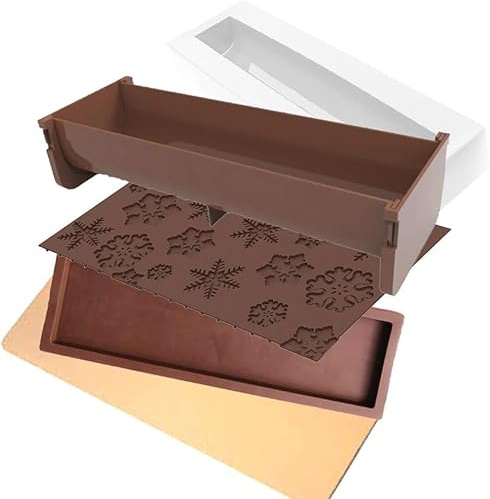 PATIFUN kit Moule a buche 5 Pieces avec Insert et Tapis Relief - Flocons - Se, Marron