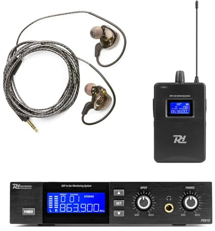 Power Dynamics PD810 Sender und Taschenempfänger Bodypack, 50m Reichweite, In Ear Monitor System UHF, In Ear Monitoring Drahtlosanlage, Schwarz
