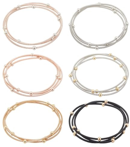 BENECREAT 18Pcs 6 Couleurs Bracelet à Cordes de Guitare, 5.8cm Bracelets en Perles D'Acier et Titane Empilables à Ressort pour les Fans de Guitare, Fabrication de Bijoux, 2 mm Largeur