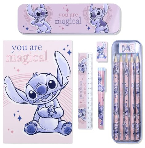 Disney Estuche para niños Lilo & Stitch con lápices de colores, suministros de arte, suministros de papelería, juego de regalo