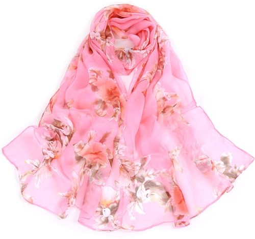 AWOCAN Damen Schal Leichte Schals Floral Schal Schal Sonnenschutz Scher Seidiges Gefühl Chiffon Schal (rosa)
