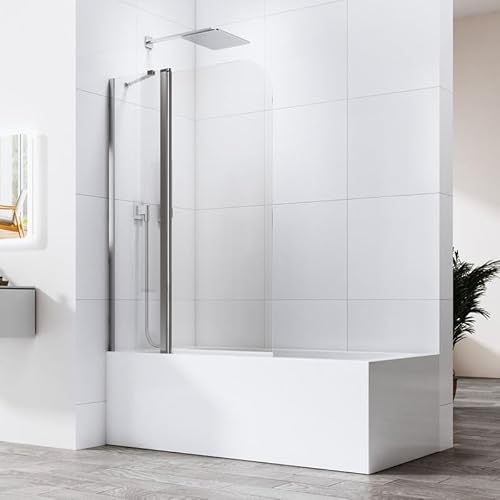 Duschwand für badewanne, Duschwand 90x140cm 2 teilig Drehtür Badewannen duschwand, 6mm Nano Glas Duschwand Badewanne Badewannenaufsatz Duschtrennwand Duschabtrennung für Badewanne