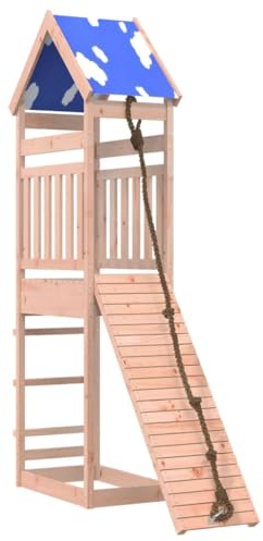 vidaXL Spielturm, Klettergerüst mit Dach Kletterwand Seil, Kinder Kletterturm Spiel-Zubehör für Garten, Holz Spielplatz Spielhaus, Massivholz Douglasie