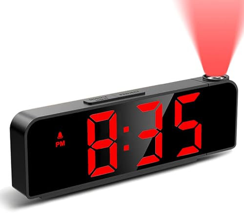 Kimroxi Projection Alarm Clock Bedside LED Digital Clock with 4 Adjustable Brightness, Snooze, Temperature, Date, Clock for Bedroom Office Home (Adapter Not Included)