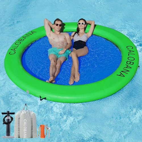 8ft Float Ring Inflatable Water Hammock Island with Mesh Tanning Pool Lounger Float for Adults Round Floating Mat Raft for Party Multi Person