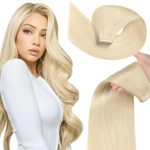 YDDM Tape Extensions Echthaar Hellblond 20pcs 50cm 50g Bleichblond Remy Invisible Tape in Extensions Echthaar Blonde Tapes Ins Dunkelblond Tape Extensions Skin Weft Haarverlängerung(20Zoll,60#)