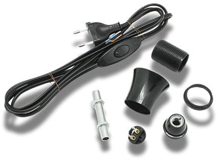 Elektro-Set für DIY-Lampe – E14 Fassung Schwarz mit Kabel – Ohne Lampenschirm – Inkl. Handschalter & Montageanleitung – Hanna's Laden