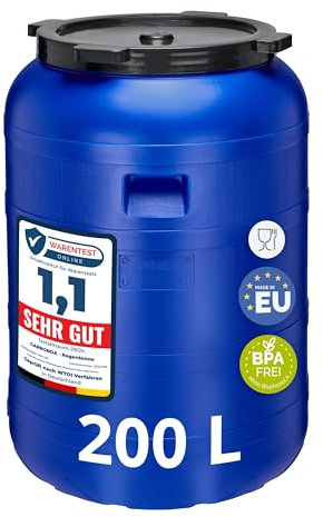 Garronda serbatoio acqua BPA-free da 200 litri, tanica acqua con coperchio, ideale per la conservazione di alimenti o come cisterna per il giardino GD-0093, Blu