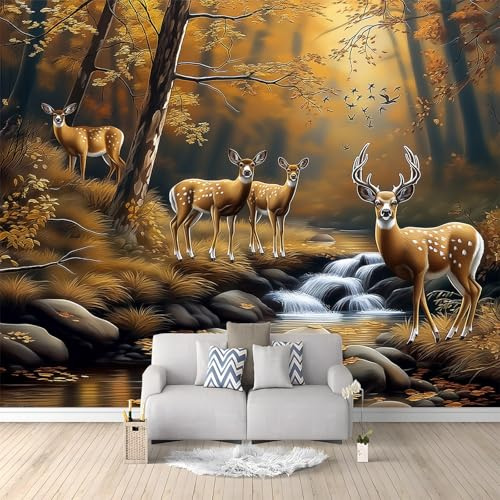 Cervo Animale Della Foresta Di Pittura A Olio Poster Giganti da Parete 350x256 cm Giallo Fotomurale Carta da Parati TNT Murale alla Moda Decorazione da Muro, Fotografica Murale per Camera Letto Sala