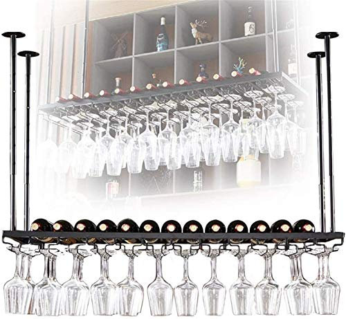 KWMAEEUID Portabottiglie sospeso con portabicchiere e ripiano, Portabicchieri sospeso Bancone Bar Portabicchieri da Vino Portabicchieri Capovolto Portabicchieri da Vino (Dimensioni : 24in) ()