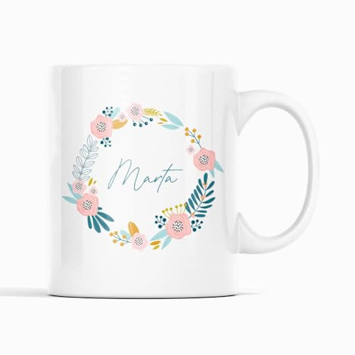 Taza Regalo Personalizada Inicial/Nombre Floral Flores cerámica regalos originales regalo Original (Nombre)