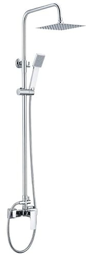IMEX Colonna doccia miscelatore monocomando Bali in ottone cromato con asta estensibile in acciaio inox S304 soffione extrapiatto 20x20 cm anticalcare tubo flessibile 15 m cartuccia ceramica Ø35