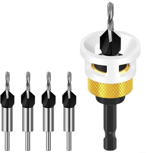 URPIZY 4-in-1 Senker Bohrersatz mit Tiefenanschlag, 6,35mm Sechskantschaft, Holzbearbeitung Werkzeug