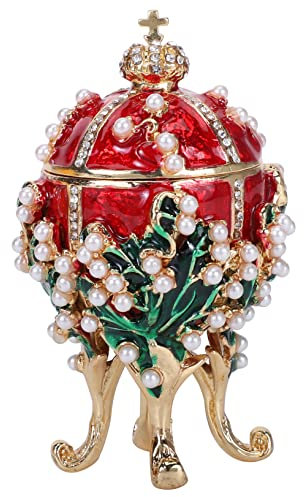 DEARMAMY Alloy Ring Jewelry Box Lid Vintage Trinket Box Egg Design Storage Case for Necklace Ring Red