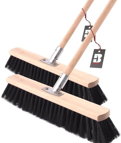 BAUSTER® Straßenbesen 2er Set – Besen 600 mm + Stiel 120cm Besen mit Holzstiel & weichen Borsten – Außenbesen für Hof, Werkstatt & Garage – Kehrbesen für feinen Schmutz