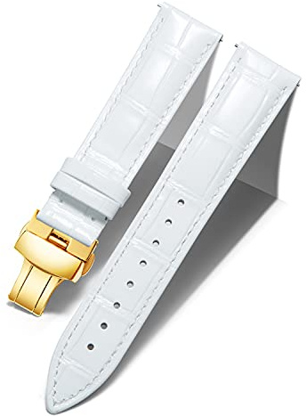 BINLUN Leder Uhrenarmband Lederarmband Ersatz Uhrenarmbänder für Herren Damen mit Silber/Gold/Roségold Schmetterling Faltschließe 12-24mm