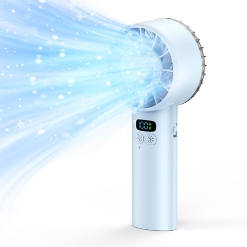 RIMIRICO Hand Held Fan, 100 Speeds Portable Fast Cooling Handheld Fans for Women & Men, 5200mAh Rechargeable LED Display Mini Powerful Personal Fan for Outdoor Travel Home Office (Blue)