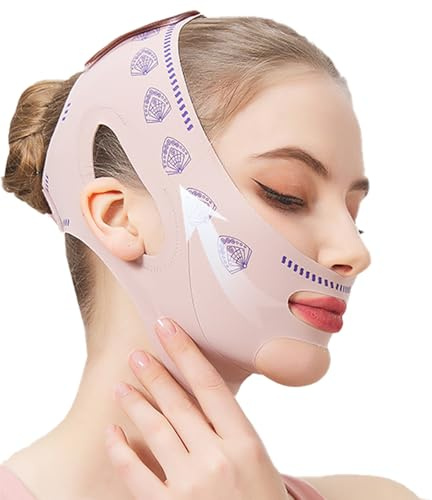 Mascarilla V Facial Reutilizable,Reductor de Papada Lifting,Banda Reafirmante Facial Transpirable para Afinar el Rostro,Cinturón Lifting para Mandíbula y Mejillas Caídas,Fan