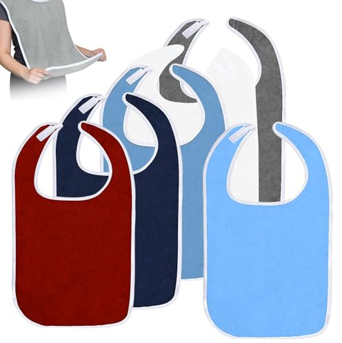 YMTWSRY 6 Stück Lätzchen für Erwachsene, Erwachsenen Latz für Senioren Unisex Kleiderschutz mit Klettverschluss Mehrweg Waschbar Verstellbare für Ältere und Behinderte