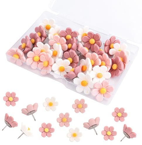 30pcs Flower Push Pins for Bulletin Board, Cute Decorative Thumb Tacks Cork Board Pins for Home Office Classroom Photo Wall Map Memo Poster
