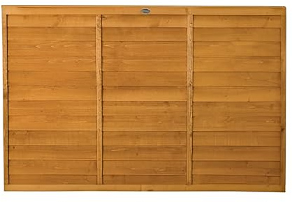 6ft x 4ft Timber Overlap Fence Panel, Autumn Gold Garden Boundary Board, Dip Treated Privacy Screening, Heavy Duty 1.83m x 1.22m