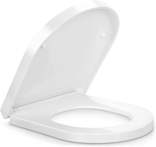 WC Sitz D Form, Antibakterielle Klobrille aus PP mit Quick-Release-Funktion und Softclose Toilettensitz mit Stabiles Scharnierdesign verhindert Verrutschen