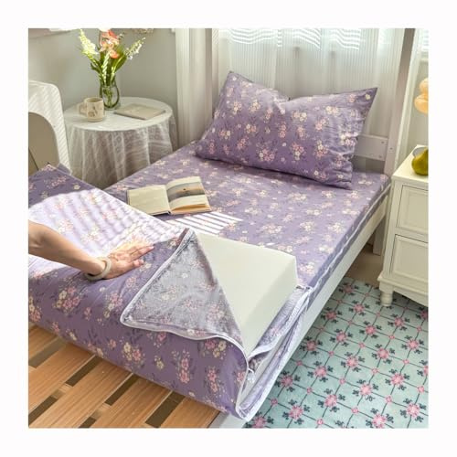 Mswborml Imprimé Housse de Matelas Zippée en Tatami, Traditionnel Couverture de Matelas avec Fermeture, Housse de Protection pour Matelas de Futon Housse pour Matelas en Coton,F,90x190cm/35x75in