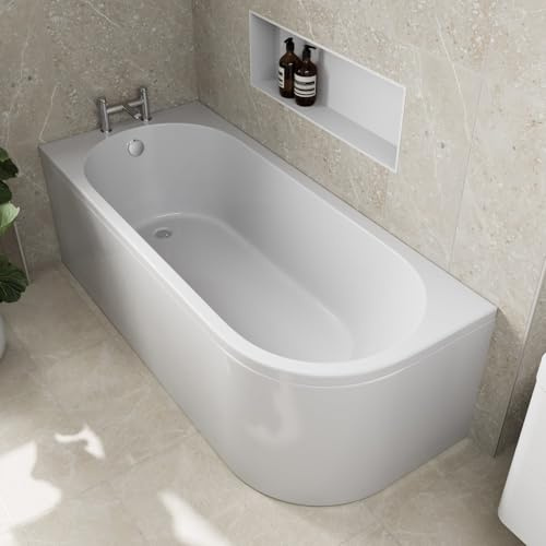 Baystone® 1700 x 725mm J Shaped Side Front Bath Panel 30mm Acrylic Modern Panels for Bathroom Baths Bathtub Soaking Tubs Smooth White