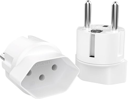 Reiseadapter Schweiz auf EU Adapterstecker, 2 Stück Schweiz Type J zu Schuko Deutschland, Liechtenstein auf EU Adapterstecker 3 poliger Schweizer Stecker auf 2 polige DE Buchse für Jordanie, Weiß