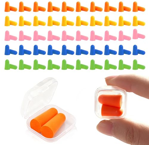 50 Paia di Tappi per le Orecchie in Schiuma Ultra Morbida, 38 dB SNR, Riutilizzabili per Dormire, Studio, Lavoro e Viaggio – Tappi Antirumore con Custodia Portatile per Protezione dell'Udito