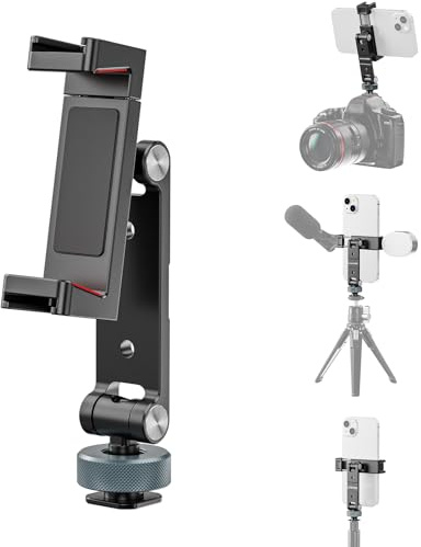 VYVIYON 360° Rotation Metal Phone Tripod Mount with 3 Cold Shoe 1/4 Thread | Universal Aluminum Cell Phone Stand Holder for iPhone Samsung Smartphone Clamp Adapter for Desktop Tripod Video