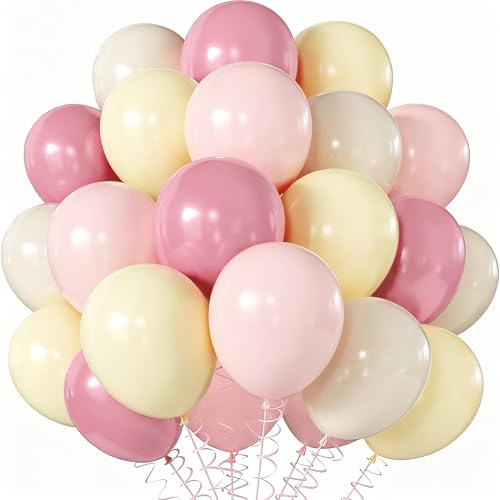 Luftballons Rosa und Gelb,60 Stück Pastell Rosa Luftballons Mit Gelb Weiß Latex Ballons,12 Zoll Hellrosa Weiss Helium Ballons,für Geburtstag,Hochzeit,Brautparty,Graduierung,Partydeko