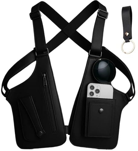 Premium Leather Shoulder Bag, Double Shoulder Armpit Bag, Anti-Theft Hidden Adjustable Strap Holste, Underarm Strap Wallet (Black)